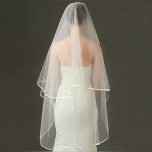 Satin Trim Knee Length Wedding Veil